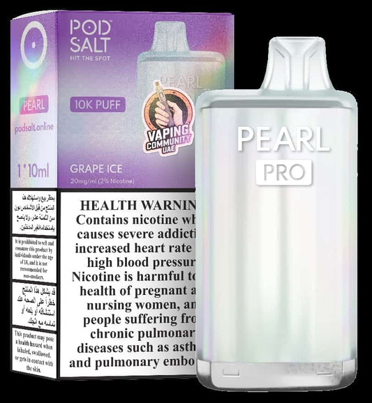 Pearl Pro vaping device with packaging and health warning label on a white background