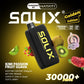 SOLIX vape device with fruit graphics and branding on a dark background