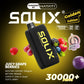SOLIX vape device with branding and product details on a dark background