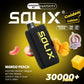 SOLIX vape device with Mango Peach flavor on a dark background