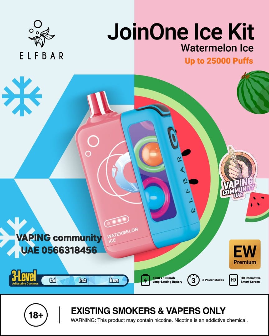 Elf Bar JoinOne Ice Kit packaging with watermelon ice flavor on a colorful background