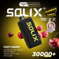 SOLIX vape device with cherry graphics and branding on a dark background