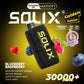 SOLIX vape device with blueberry and raspberry graphics on a dark background