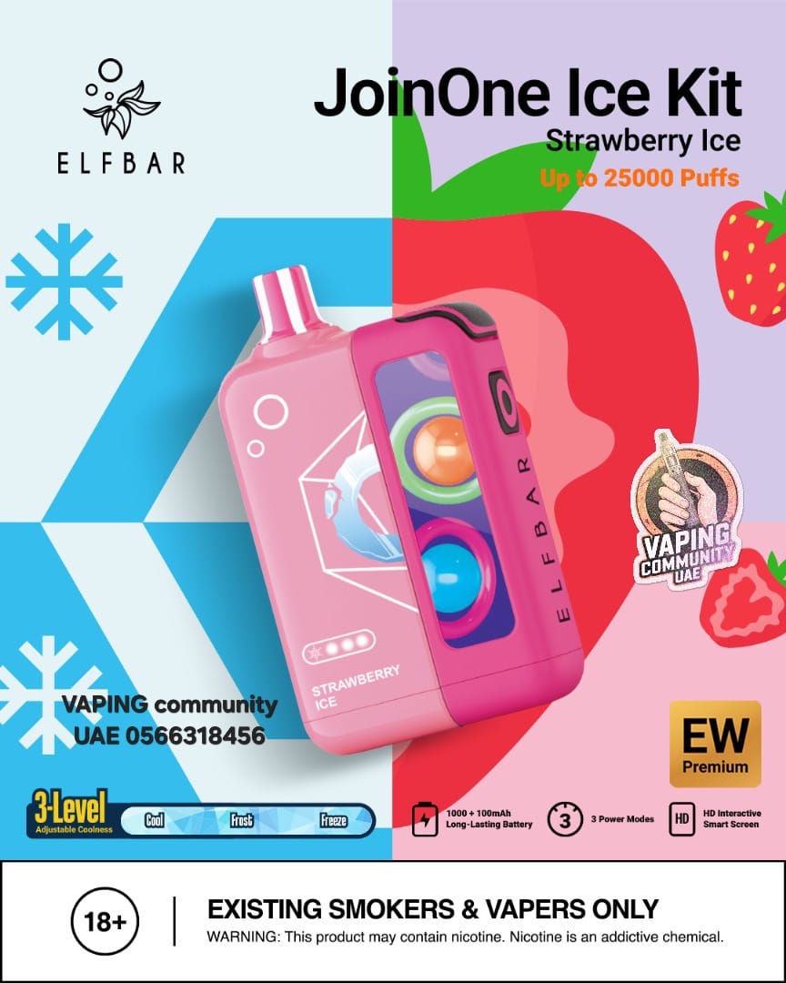 Elf Bar JoinOne Ice Kit packaging with strawberry ice flavor on a colorful background