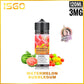 ISGO Watermelon Bubblegum vape juice bottle with branding and product details on a white background