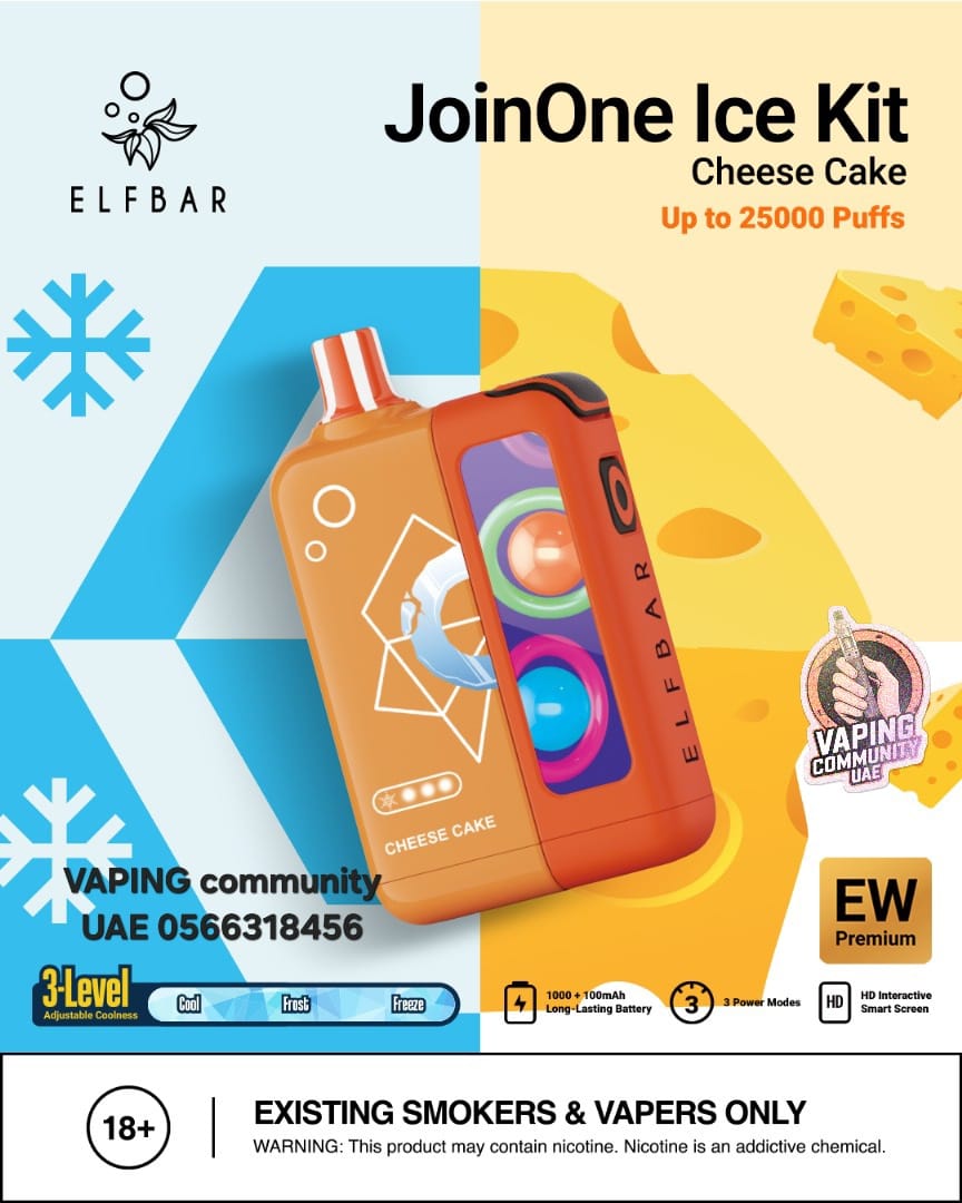 Elf Bar JoinOne Ice Kit Cheese Cake packaging with branding and product details.