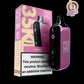 Vaping device with pink and black design and 'Pod Salt' branding on a black background.