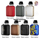 Collection of vaping devices in various colors with brand names displayed.