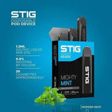 STIG disposable pod device packaging with mint leaves on a blue background