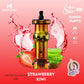 Vape device with strawberry and kiwi elements on a pink background, featuring Mosmo branding.