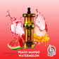 Vape bottle with peach mango watermelon flavor on a colorful background