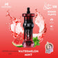 Vaping device with watermelon and mint elements on a red background, featuring Mosmo branding.